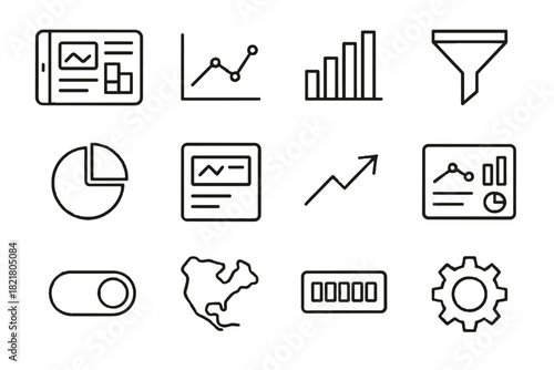 Icon panel interactive line pie numeric trend graph vector analytics screen icons