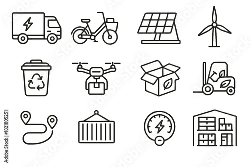 Optimization truck vector container carbon meter wind low logistics icon cargo eco