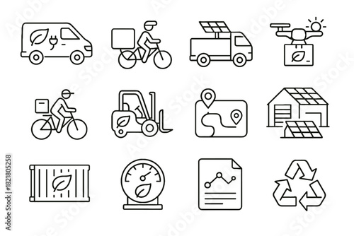 Bike transport chart vector icons van hybrid panels solar energy sustainable icon