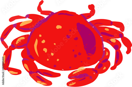 A stylized, bright orange crab vector illustration. This graphic is ideal for children's books, ocean-themed party decorations, seafood boil graphics, or educational materials about marine life.