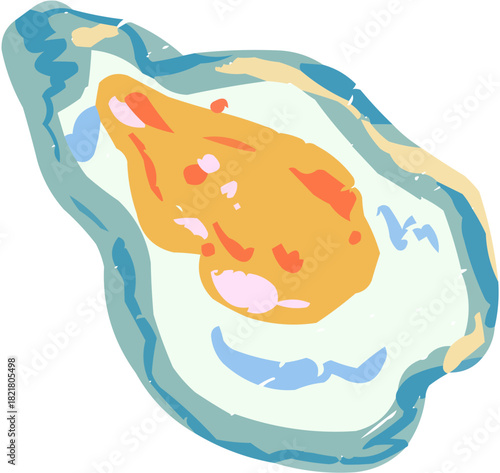 An elegant stylized vector of an opened oyster in a half shell, sometimes including a subtle pearl. Represents luxury seafood, fine dining, or the concept of treasure and quality.