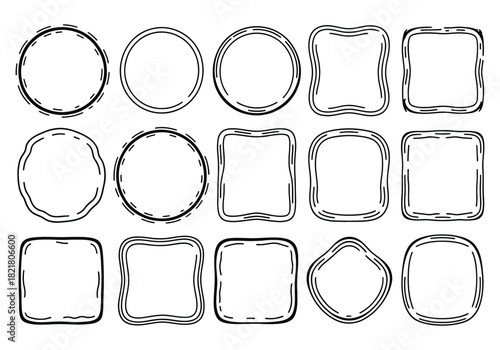 Hand drawn doodle frames set, various sketchy line art borders