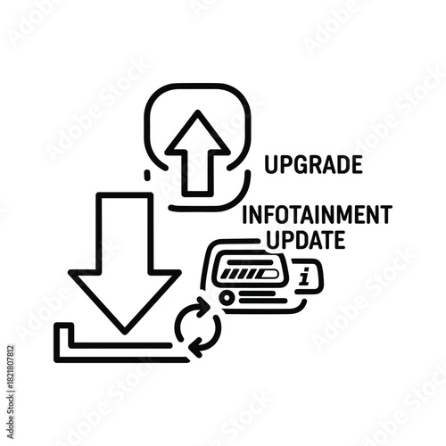 Infotainment system upgrade and update download icon concept