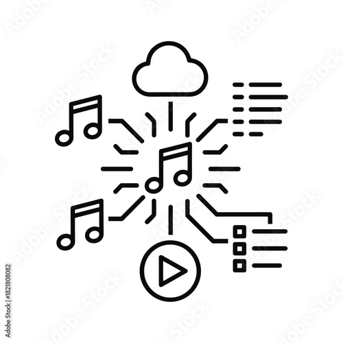 Cloud music streaming and digital audio processing concept icon
