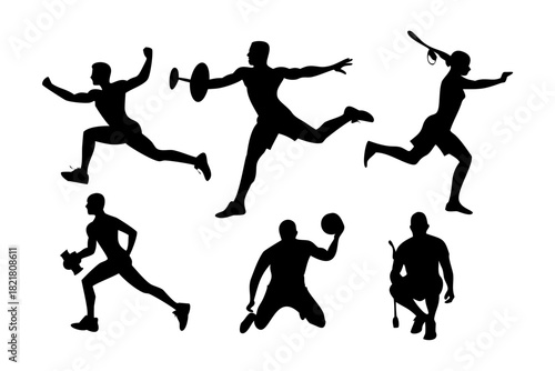 Two athletes in motion with transparent background