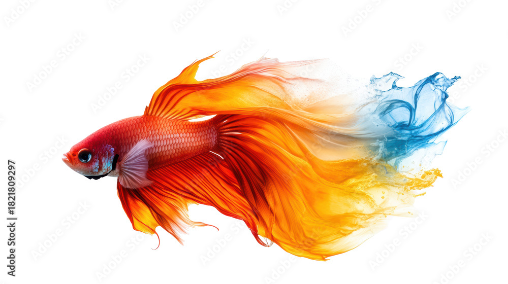 Fototapeta premium Vibrant Betta Fish with Flowing Fins on Transparent Background