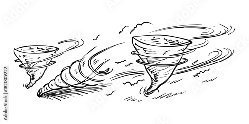 Two Tornadoes Swirling with Wind Lines twister storm