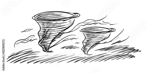 Two Tornadoes Sketch with Windy Lines twister storm