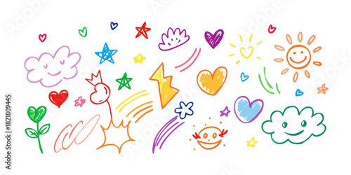 Vibrant doodle elements with transparent background