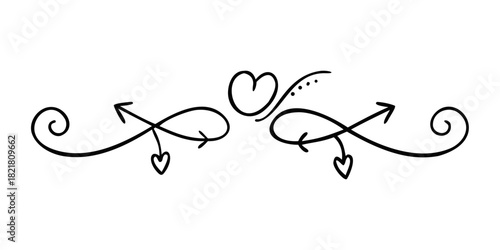 Whimsical doodle arrows and heart divider swirl