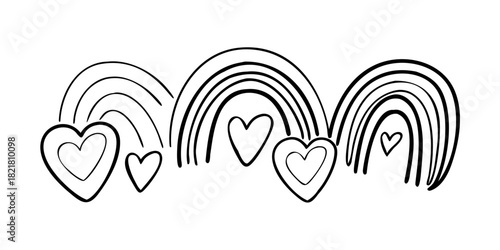 Whimsical Doodle Hearts with Rainbow Arcs love romantic