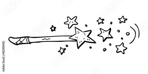 Whimsical hand drawn magic wands and stardust sparkle