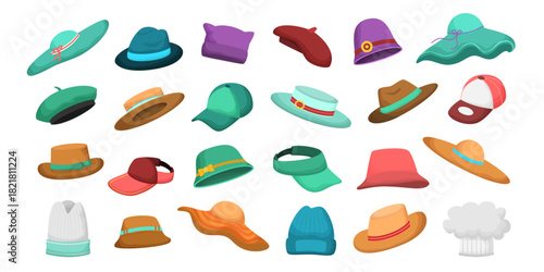 Colorful Hats And Caps Cartoon Illustration Collection