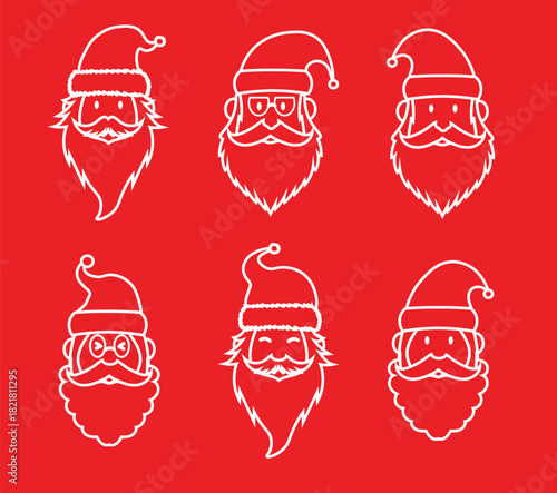 set of cartoon vector christmas icons with red background