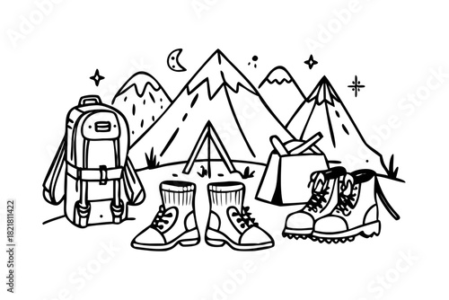 White Mountain Peak Silhouette with Backpack and Tent