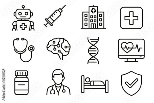 Avatar pill secure healthcare robotic icons doctor robot shield vector cross icon