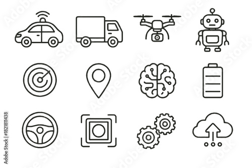 Cloud data wheels vehicle ai car robotic icons vector gps steering drone