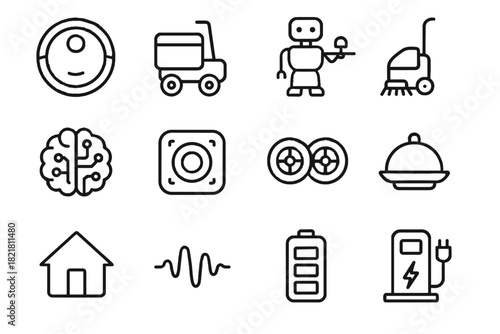 Icons battery vector sensor charging tray house vacuum service cleaning robot icon