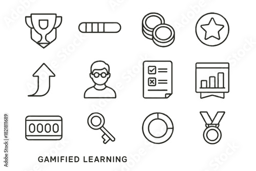 Icons character leaderboard star gamified learning progress reward icon counter vector bar