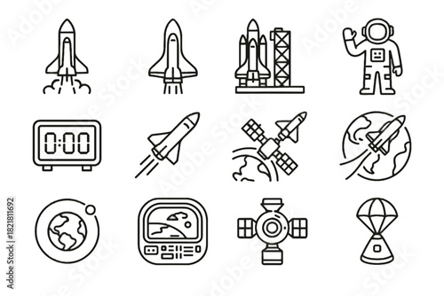 Landing pad module trail space icon approach station launch vector shuttle