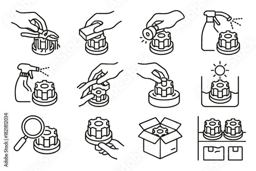 Icon vector printing inspection coating d storage support labeling removal assembly polishing