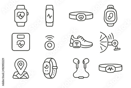 Virtual heart cycling fitness icon tracker shoes monitor sensor vector devices gps