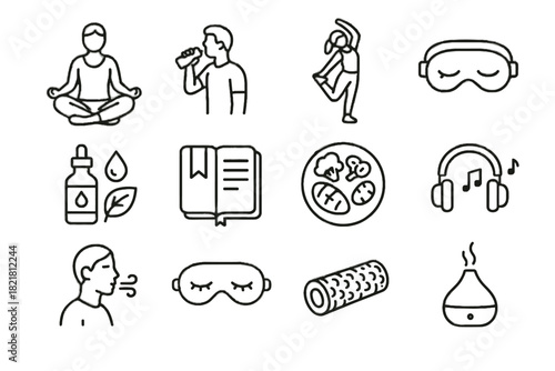 Journal roller aromatherapy icon wellness water virtual vector meal icons stretching healthy