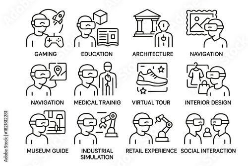 Application training interaction ar guide interior virtual gaming icons architecture vector retail
