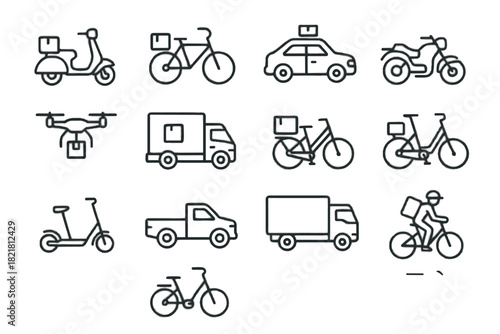 Cargo scooter truck bicycle drone pickup delivery icons van bike vehicle vector