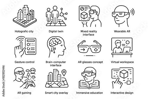 Concept control overlay smart virtual icons ar vector icon workspace wearable twin