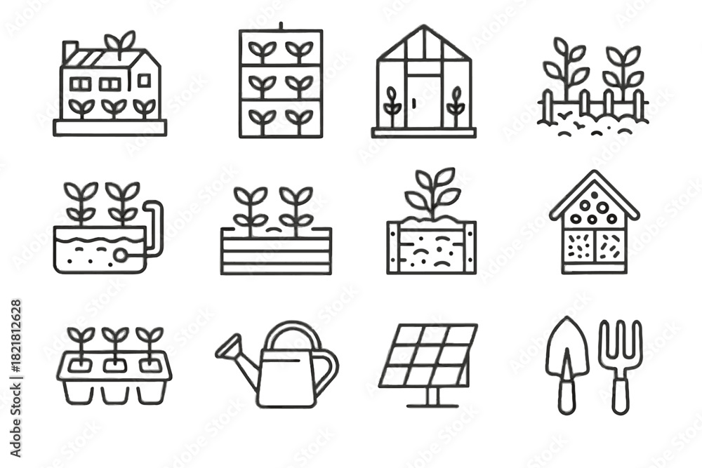 Naklejka premium Panel insect urban garden bed icon tray vector watering hydroponic community icons