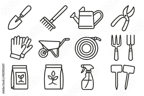 Fork icon icons fertilizer gloves hose vector bag garden labels rake urban