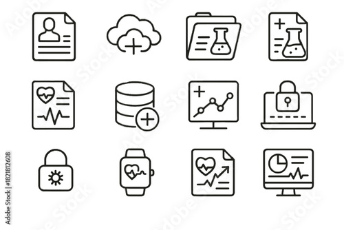 Graph telemedicine medical patient icon encrypted set file database signs analytics vector