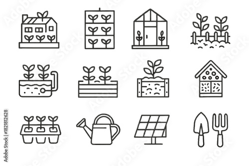 Panel insect urban garden bed icon tray vector watering hydroponic community icons