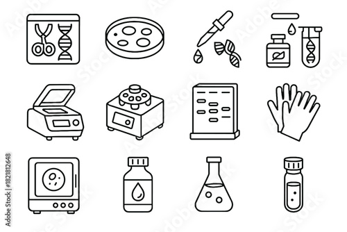Vector icon lab incubator cell research crispr culture slide genetic microscope bottle
