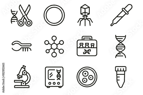 Dna editing tools vector viral model pipette microscope crispr rna icon tube