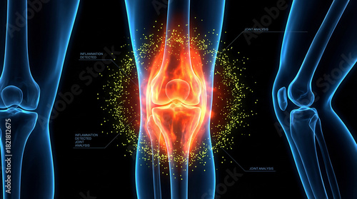 Inflamed knee joint anatomy medical illustration of pain and inflammation arthritis concept