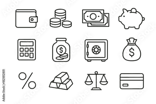 Vector banknotes money bag personal icon savings icons card safe finance sign