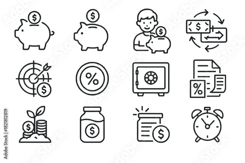 Finance bank icons percentage personal savings icon transfer box saving emergency vector