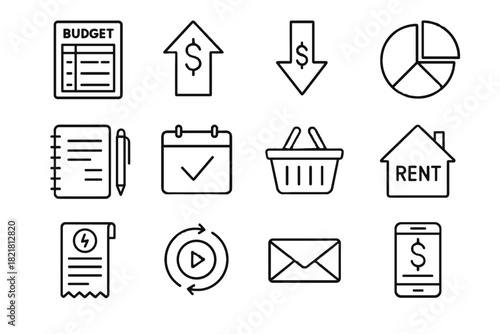 Icon grocery arrow income icons utility method vector finance pie calendar check