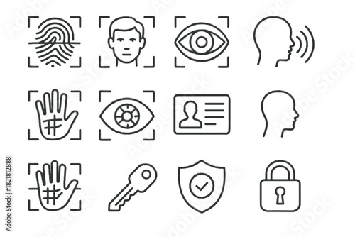 Fingerprint recognition retina security profile silhouette access icons lock icon biometric face