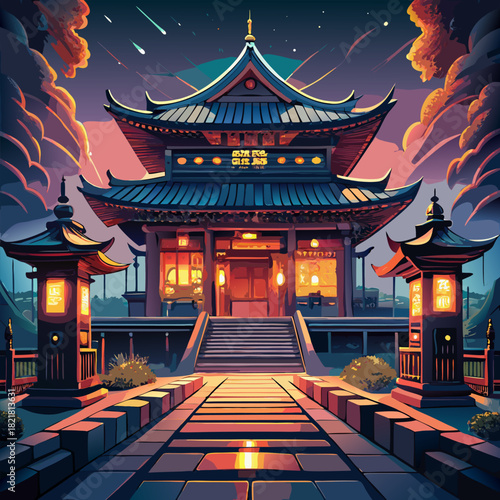 chinese temple at night