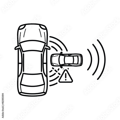 Car blind spot warning system icon detecting vehicle in side lane