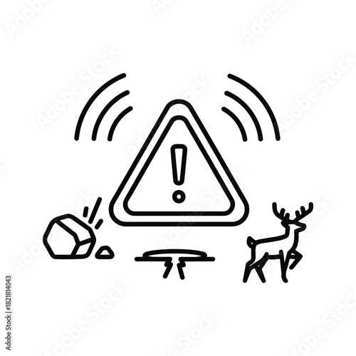 Warning sign icon for danger like falling rock, animal crossing, pothole