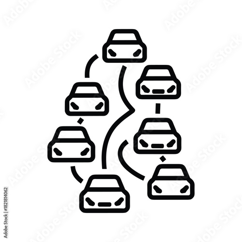 Connected car network concept icon showing vehicle flow and routing