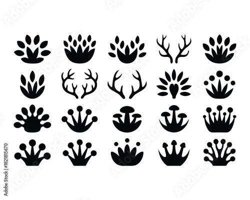 A set of hands vector design illustration with a floral tattoo pattern and butterfly silhouette symbol in black