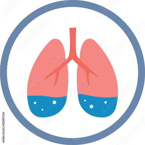 A blue and red circle with two lungs in the middle