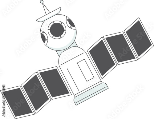 A black and white drawing of a satellite with a white top
