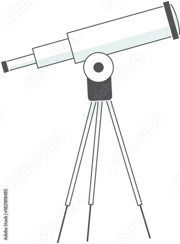 A telescope is shown with a tripod