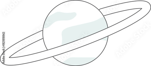 A white drawing of a planet with a ring around it